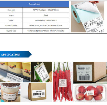 65gsm/70gsm White/Yellow/Blue Grease/Water Proof Logistics Glassine Paper Thermal Label Paper Roll Direct Self Adhesive